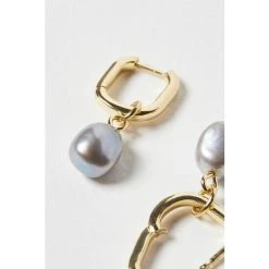 Oliver Bonas Grey Hama Pearl Drop Gold Plated Huggie Earrings -Oliver Bonas Shop unnamed file 948