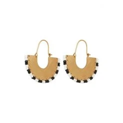 Oliver Bonas Natural Arcadia Semi Circle With Bead Detail Trim Hoop Earrings